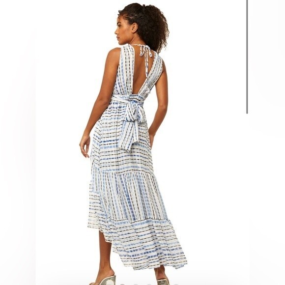 Misa Los Angeles Dominika Tiered Chiffon Maxi Dress Scorpios Stripe NWT Sz M - Picture 4 of 10